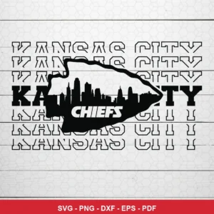 modern minimalist with silhouette and text overlay Chiefs logo SVG for Cricut and Silhouette