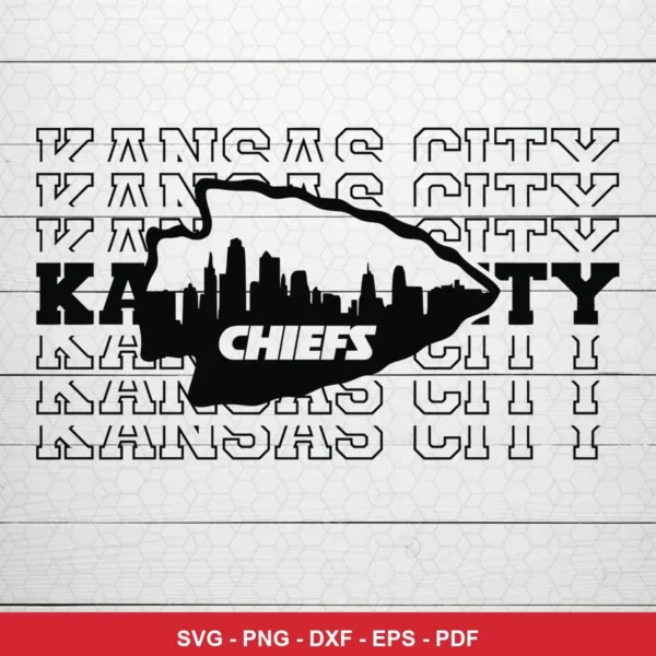 modern minimalist with silhouette and text overlay Chiefs logo SVG for Cricut and Silhouette