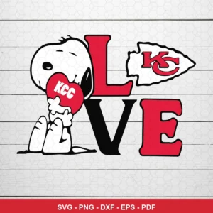 cartoon, playful, modern Chiefs SVG expressing affection, team pride featuring snoopy character for Cricut and Silhouette