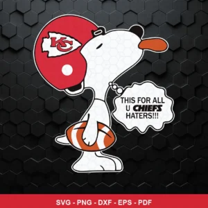 cartoon, simple and bold with a modern digital look Chiefs rivalry SVG featuring snoopy character for Cricut and Silhouette