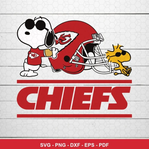 cartoon, playful, modern with classic Peanuts characters Chiefs helmet SVG for Cricut and Silhouette