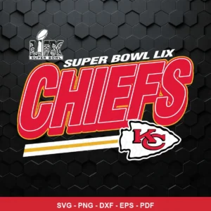 modern, bold typography with clean lines and a hexagonal textured background Chiefs logo SVG for Cricut and Silhouette