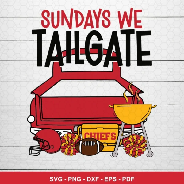 cartoon, simple, modern tailgate theme Chiefs SVG expressing team pride and tailgate fun for Cricut and Silhouette