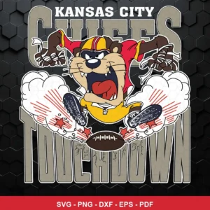 cartoon, bold, dynamic sports illustration Chiefs SVG expressing excitement and celebration for Cricut and Silhouette