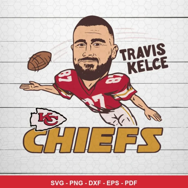 modern cartoon caricature Chiefs player SVG expressing team pride and player celebration for Cricut and Silhouette