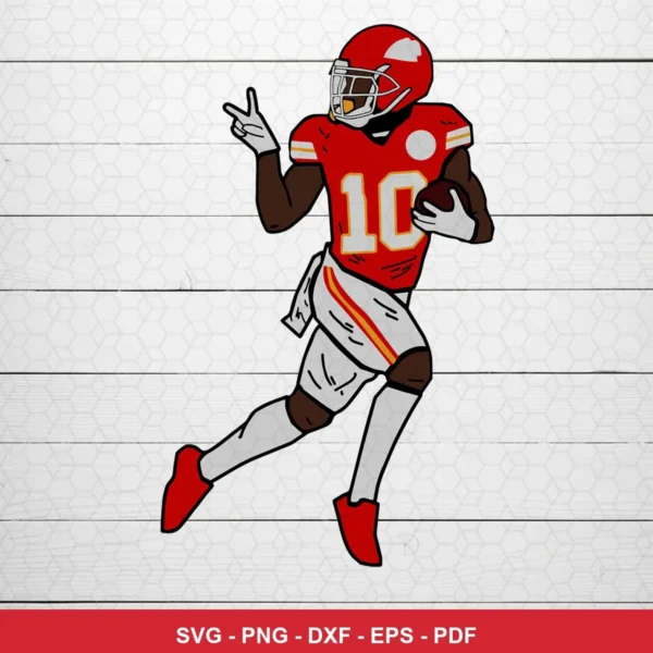 modern cartoon style with clean lines and bold colors Chiefs player SVG expressing celebration/pride for cutting machines