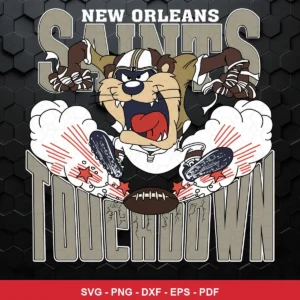 cartoon, bold, modern sports mascot style Saints SVG expressing excitement and celebration for Cricut and Silhouette