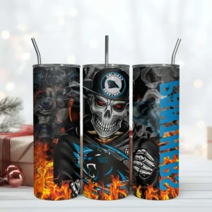 Panthers Fire Skull 20oz Tumbler Nfl 20oz Tumbler Design PNG