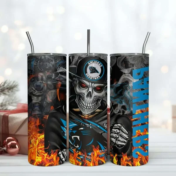 Panthers Fire Skull 20oz Tumbler Nfl 20oz Tumbler Design PNG