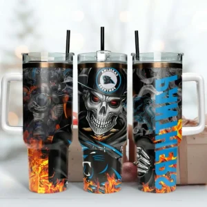 Panthers Fire Skull 40oz Tumbler Nfl 40oz Tumbler Design PNG