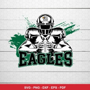 modern, bold, graphic illustration with a strong sports theme Eagles SVG featuring football player for Cricut and Silhouette