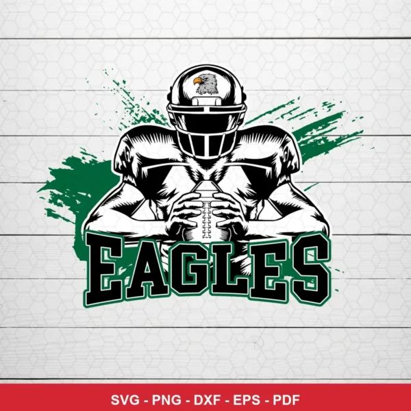 modern, bold, graphic illustration with a strong sports theme Eagles SVG featuring football player for Cricut and Silhouette