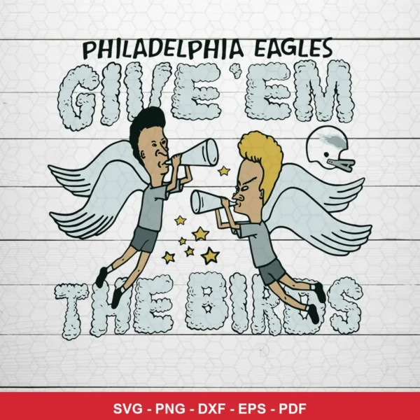 cartoon, humorous, caricature style with hand-drawn elements Eagles SVG for Cricut and Silhouette