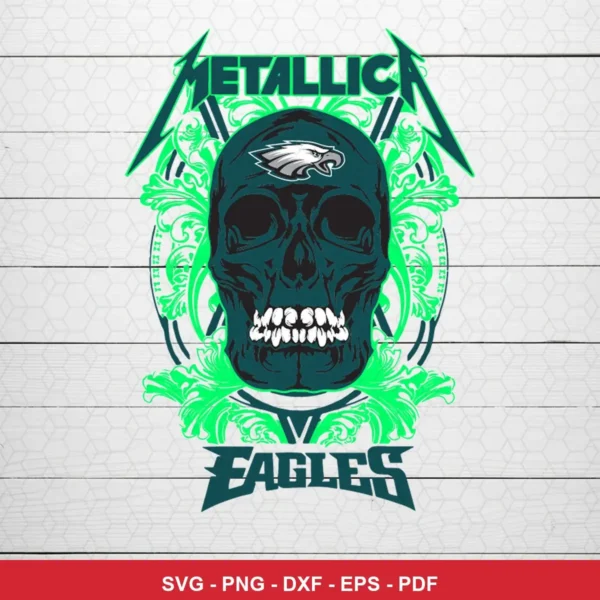 modern, edgy, heavy metal inspired Eagles skull SVG expressing team pride and toughness for Cricut and Silhouette