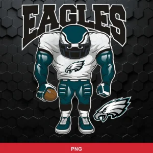 modern cartoon style with bold outlines and muscular exaggerated features Eagles mascot SVG for Cricut and Silhouette