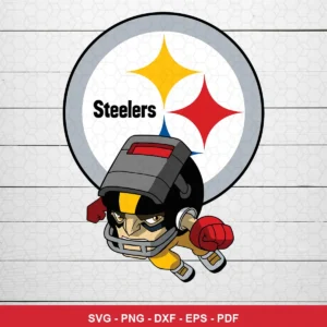 modern cartoon style with bold lines and dynamic pose Steelers logo SVG for Cricut and Silhouette