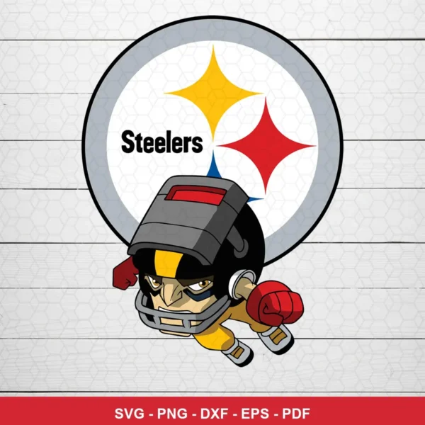 modern cartoon style with bold lines and dynamic pose Steelers logo SVG for Cricut and Silhouette