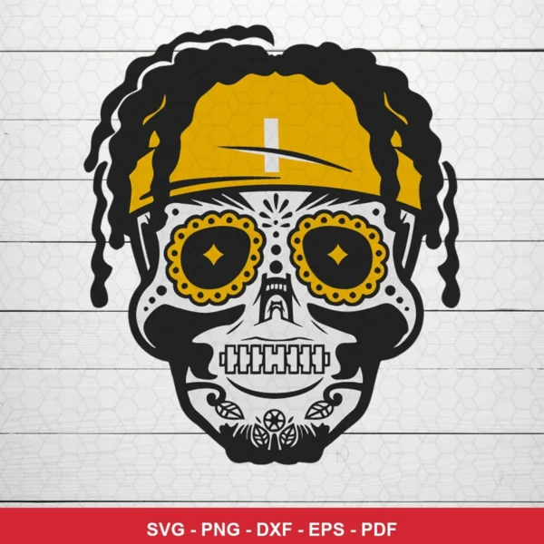 modern cartoon with Day of the Dead sugar skull influence Steelers skull SVG for Cricut and Silhouette