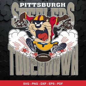 cartoon, bold, modern sports illustration Steelers SVG expressing celebration and team pride for Cricut and Silhouette