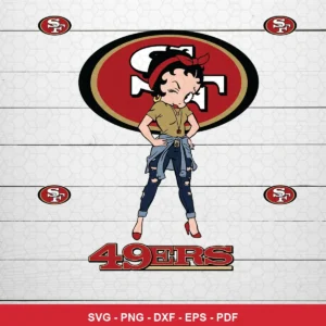 retro cartoon style featuring Betty Boop with vintage and distressed clothing elements vintage 49ers SVG for cutting machines