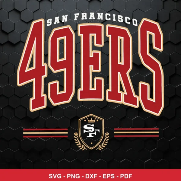 modern, clean, and bold with a hexagonal textured background 49ers logo SVG for Cricut and Silhouette