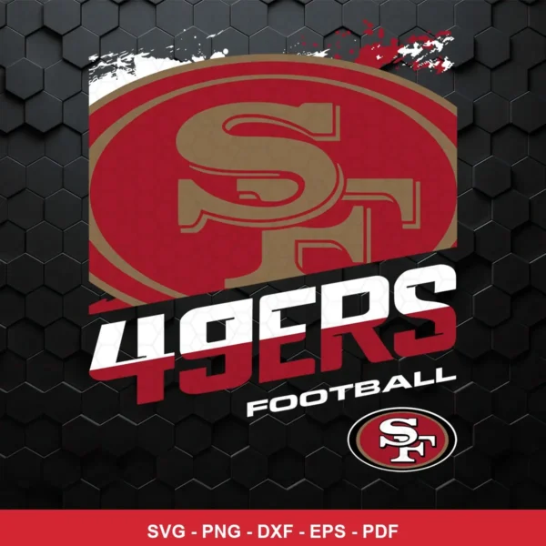 modern, sleek with hexagonal pattern background and bold typography 49ers logo SVG for Cricut and Silhouette