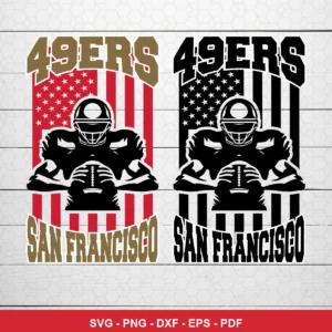 modern silhouette with patriotic American flag background 49ers player SVG expressing team pride for Cricut and Silhouette