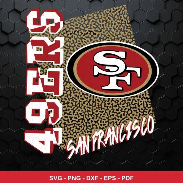 modern with bold typography and animal print pattern 49ers logo SVG expressing team pride for Cricut and Silhouette