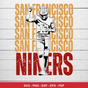 modern minimalist with a sports illustration focus 49ers player SVG expressing celebration/pride for Cricut and Silhouette