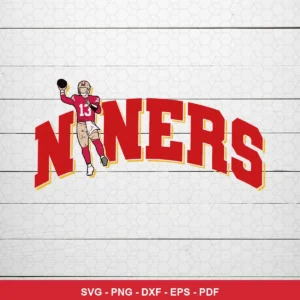 modern cartoon style with bold typography 49ers player SVG expressing team pride and support for Cricut and Silhouette