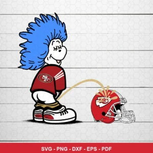 cartoon, humorous, modern digital illustration 49ers helmet SVG expressing mockery and dominance for Cricut and Silhouette