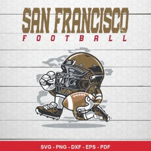 cartoon, modern, playful 49ers player SVG expressing team pride and energy for Cricut and Silhouette
