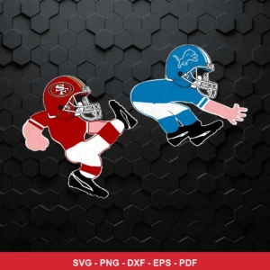 cartoon, modern, simplified character design 49ers player SVG expressing mockery and dominance for Cricut and Silhouette