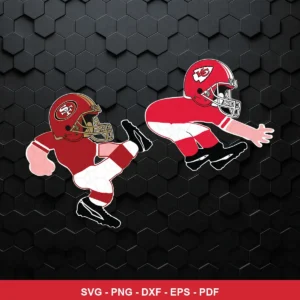 cartoon, simplified character design with bold outlines and flat colors 49ers player SVG for Cricut and Silhouette