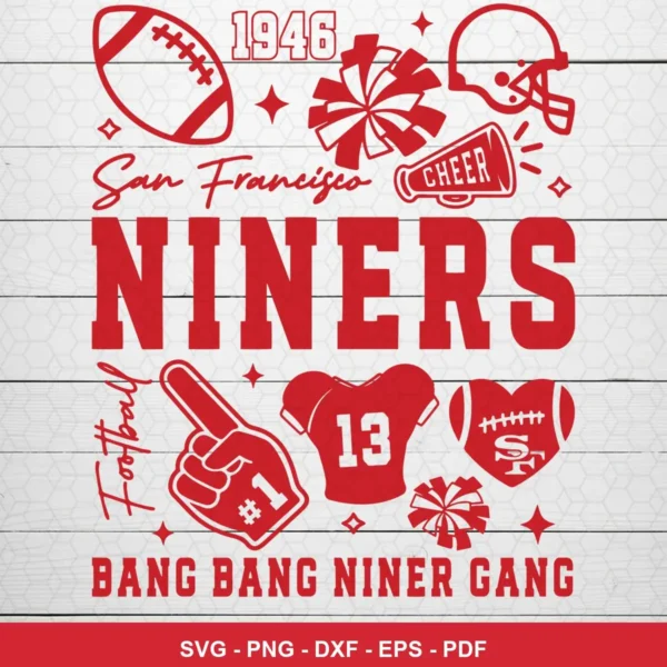 modern, minimalist, and clean with a focus on typography and simple football-related icons 49ers player SVG