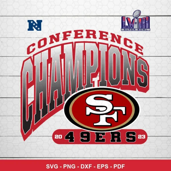 modern sports championship graphic with bold typography and team logo 49ers player SVG for Cricut and Silhouette