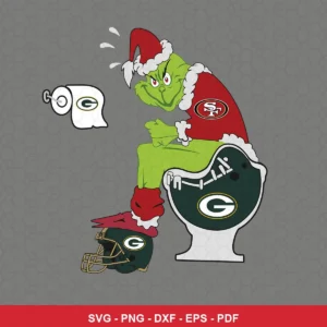 cartoon, humorous, modern digital illustration 49ers Grinch SVG expressing mockery and dominance for Cricut and Silhouette