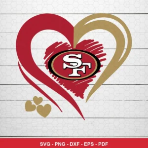modern minimalist with a clean, simple heart shape and team logo 49ers logo SVG for Cricut and Silhouette