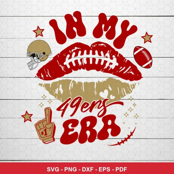 modern vintage with cartoonish elements 49ers player SVG expressing nostalgia/pride for Cricut and Silhouette