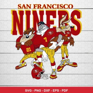 cartoon, modern with vintage Looney Tunes characters 49ers player SVG featuring tasmanian devil for Cricut and Silhouette