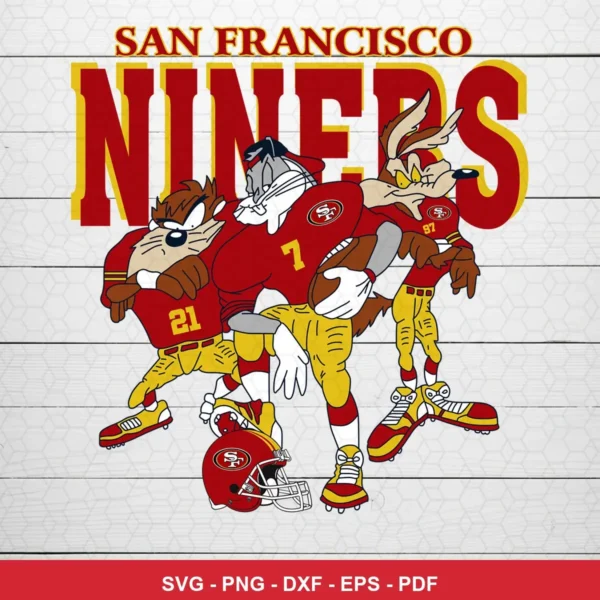 cartoon, modern with vintage Looney Tunes characters 49ers player SVG featuring tasmanian devil for Cricut and Silhouette