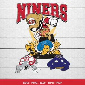 cartoon, bold, caricature style with exaggerated features and dynamic action 49ers player SVG for Cricut and Silhouette