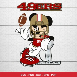 cartoon, modern with vintage Mickey Mouse character style 49ers player SVG for Cricut and Silhouette