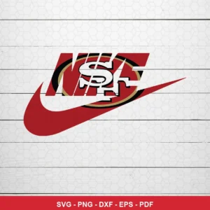 modern, minimalist logo mashup 49ers logo SVG expressing team pride featuring nike swoosh for Cricut and Silhouette