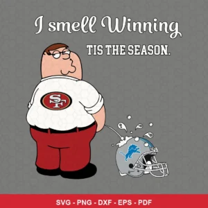 cartoon, humorous, modern digital illustration 49ers player SVG expressing mockery and dominance for Cricut and Silhouette