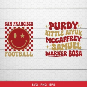 modern, minimalist, typographic with a playful cartoon smiley face 49ers player SVG for Cricut and Silhouette