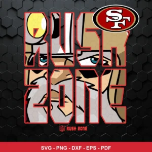 modern cartoon with bold typography and stylized character illustration 49ers player SVG for Cricut and Silhouette