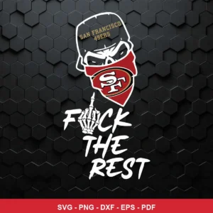 modern, bold, and edgy with a dark background and sharp contrast 49ers skull SVG for Cricut and Silhouette