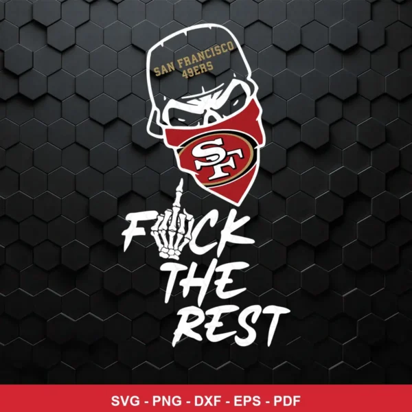 modern, bold, and edgy with a dark background and sharp contrast 49ers skull SVG for Cricut and Silhouette