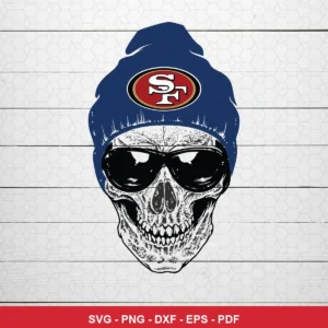 modern cartoon with edgy skull illustration 49ers skull SVG expressing neutral/edgy featuring skull for Cricut and Silhouette